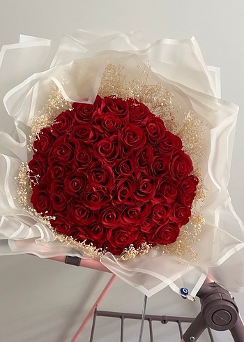 Islak Dokulu 41 Adet Kırmızı Gül İsteme Buketi - Görsel 5