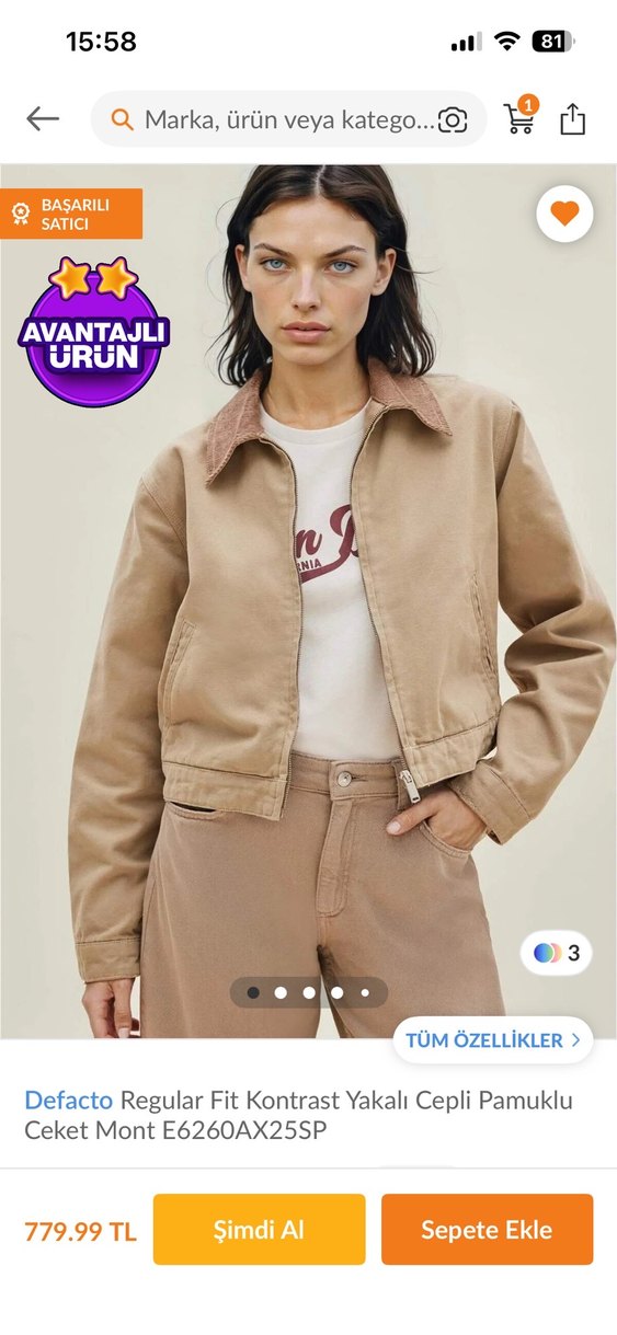 Kadife Yakalı Bej Ceket - Görsel 5