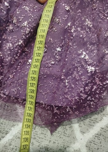 Uzun Kollu Parlak Mor Vintage Abiye Elbise 36 beden - Görsel 11