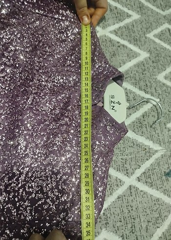 Uzun Kollu Parlak Mor Vintage Abiye Elbise 36 beden - Görsel 8