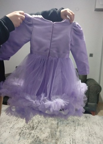 Mor Fırfırlı Uzun Kollu Kız Çocuk Elbise - Görsel 3