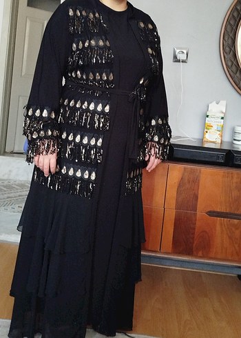 Boncuk İşlemeli Siyah Uzun Kadın Elbise - Görsel 3