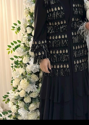 Boncuk İşlemeli Siyah Uzun Kadın Elbise - Görsel 5