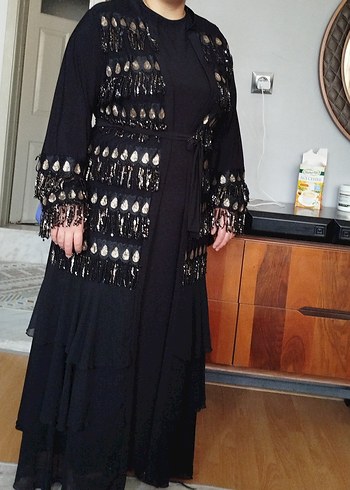 Boncuk İşlemeli Siyah Uzun Kadın Elbise - Görsel 2