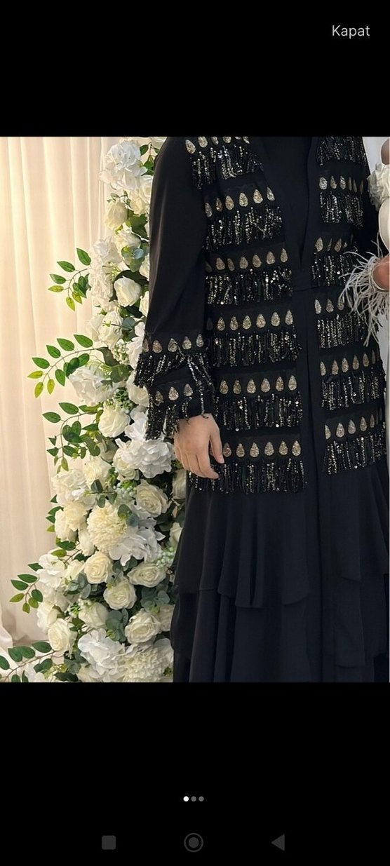 Boncuk İşlemeli Siyah Uzun Kadın Elbise - Görsel 5