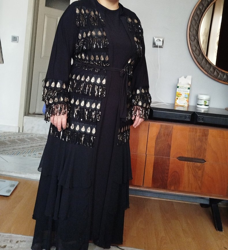 Boncuk İşlemeli Siyah Uzun Kadın Elbise - Görsel 2