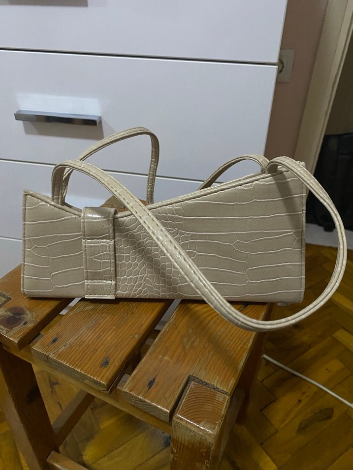 Bej Deri Yılan Desenli Kemerli Kadın Çanta - Görsel 3