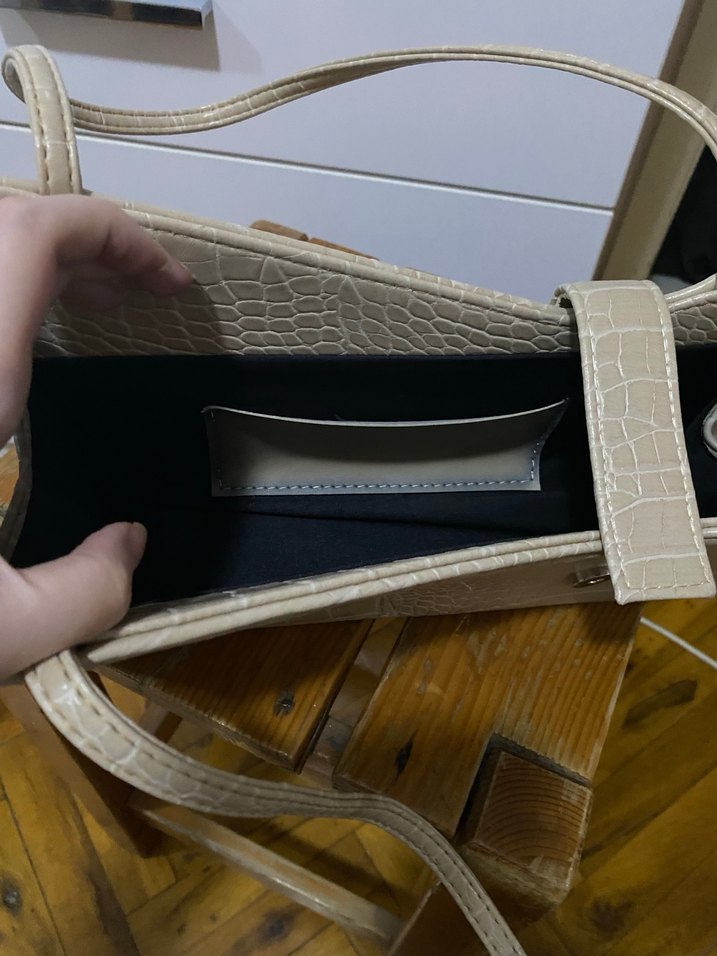 Bej Deri Yılan Desenli Kemerli Kadın Çanta - Görsel 2