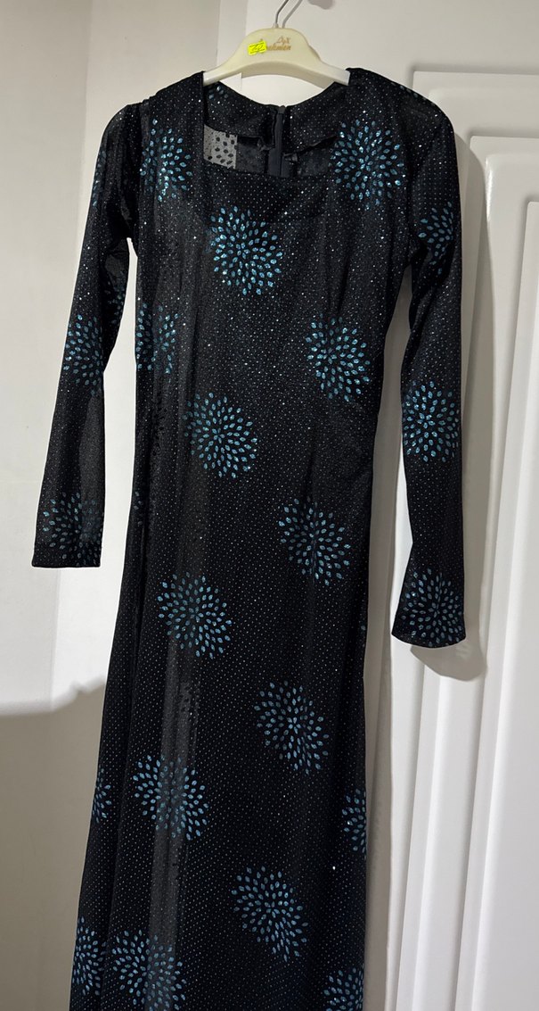 Uzun Kollu Siyah Batik Desenli Uzun Elbise yöresel elbise - Görsel 3