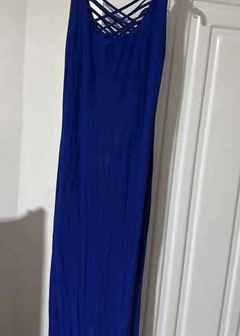 Lacivert Uzun İp Askılı Drapeli Kadın Elbise - Görsel 2
