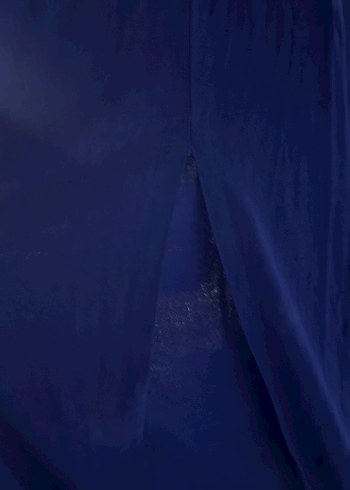 Lacivert Uzun İp Askılı Drapeli Kadın Elbise - Görsel 3