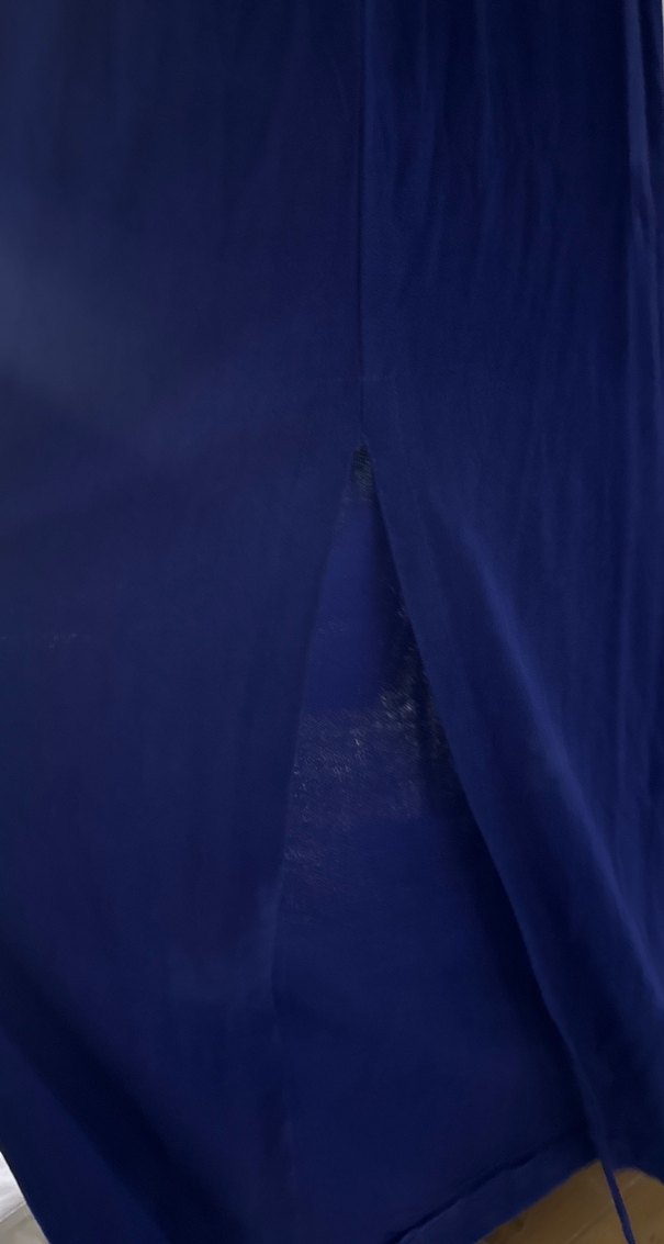 Lacivert Uzun İp Askılı Drapeli Kadın Elbise - Görsel 3