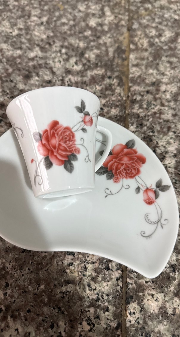 Gül Desenli Beyaz Fincan ve Tabak Seti 6 lı - Görsel 2