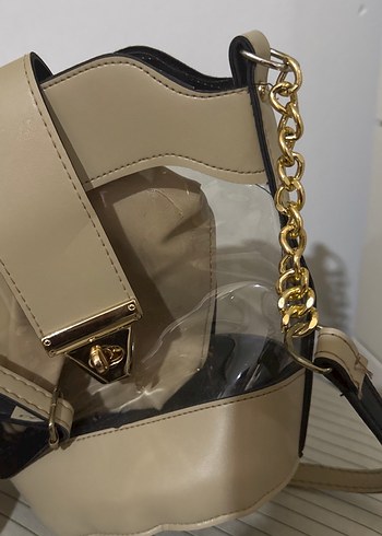 Bej Zincir Detaylı Deri Kadın Çanta - Görsel 4