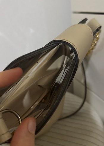 Bej Zincir Detaylı Deri Kadın Çanta - Görsel 3