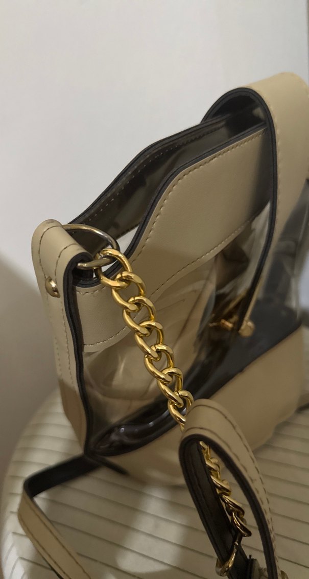 Bej Zincir Detaylı Deri Kadın Çanta - Görsel 2