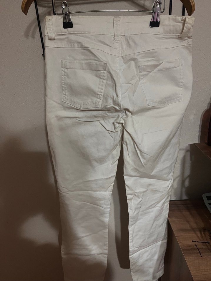 Beyaz Pamuklu Kadın Kumaş Pantolon - Görsel 2