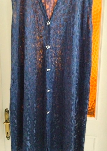 Kadın Lacivert Uzun Bohem Kolsuz Elbise - Görsel 2