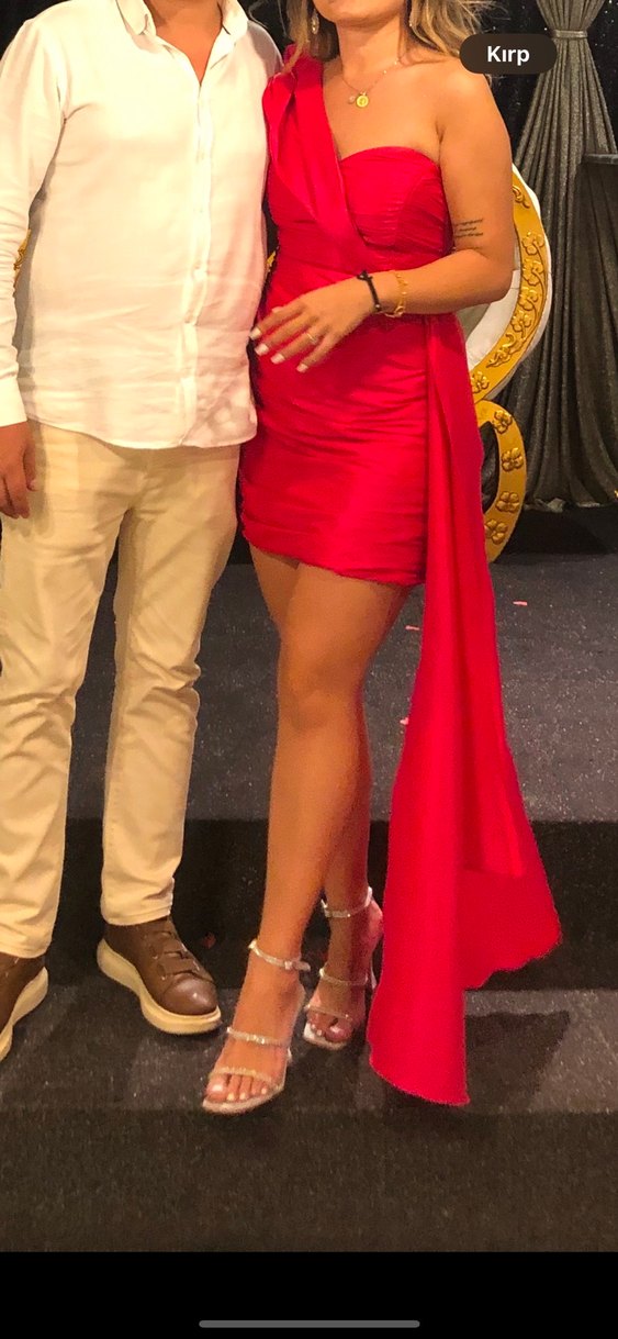 Pembe Drapeli Straplez Mini Abiye - Görsel 2