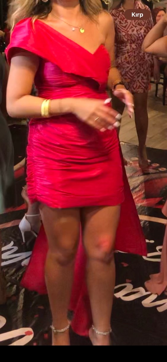 Pembe Drapeli Straplez Mini Abiye - Görsel 3