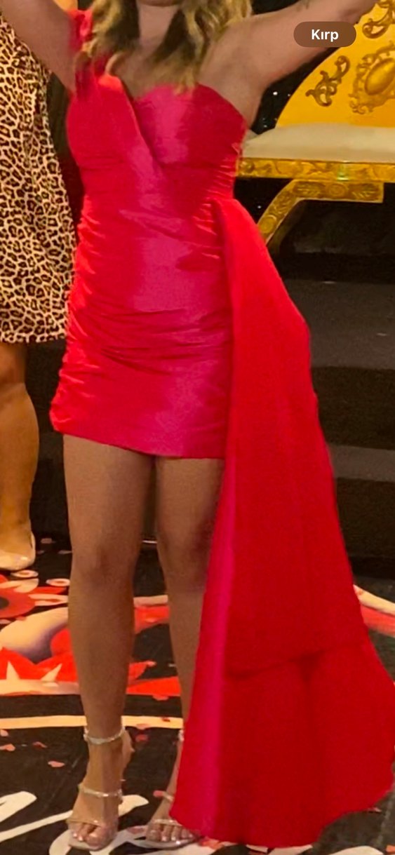 Pembe Drapeli Straplez Mini Abiye - Görsel 4