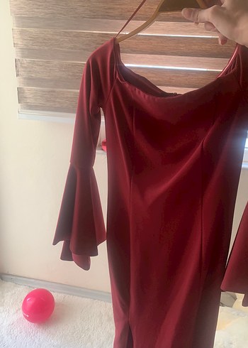 xs Beden Bordo Drapeli Uzun Kadın Elbise