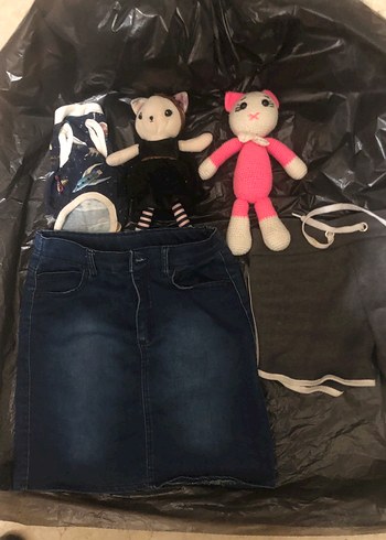 Pembe ve Siyah Örgü Bebekler ve Kıyafet Seti