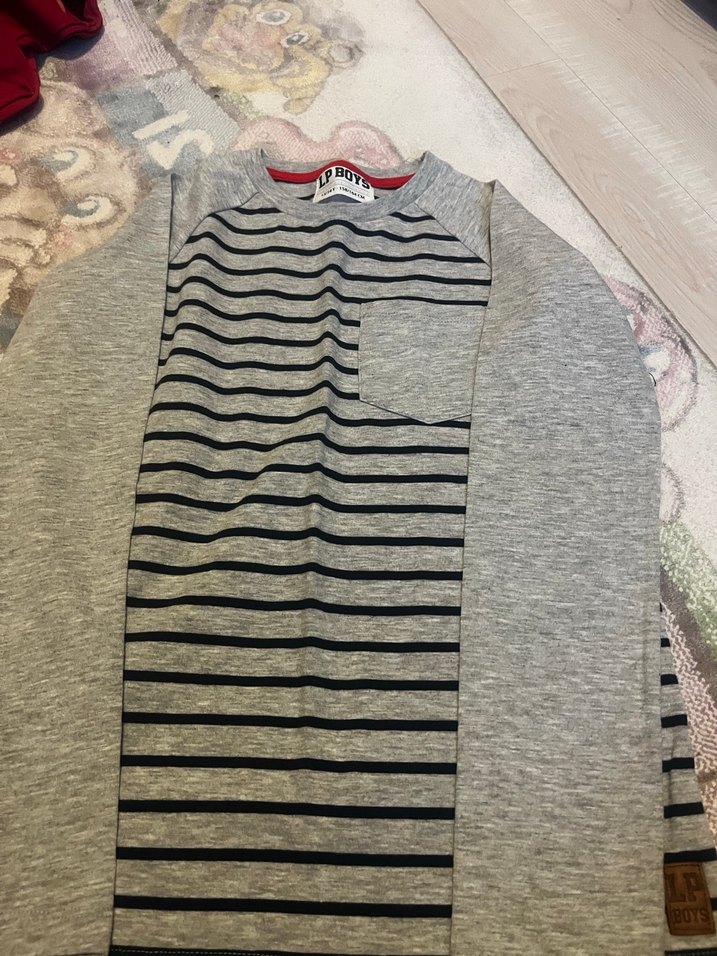 Gri Çizgili Erkek Çocuk Sweatshirt - Görsel 2