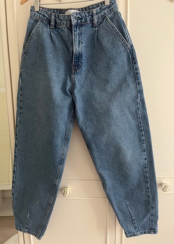 Kadın Mavi Bol Kesim Midi Kot Pantolon