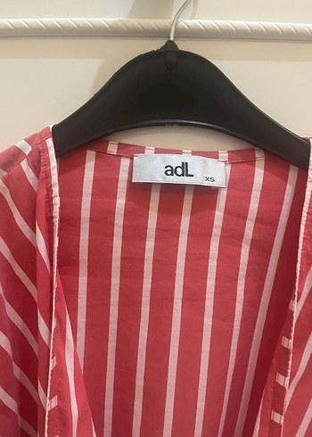 Çizgili, V Yaka, Uzun Kollu Kırmızı Kadın Gömlek - Görsel 5