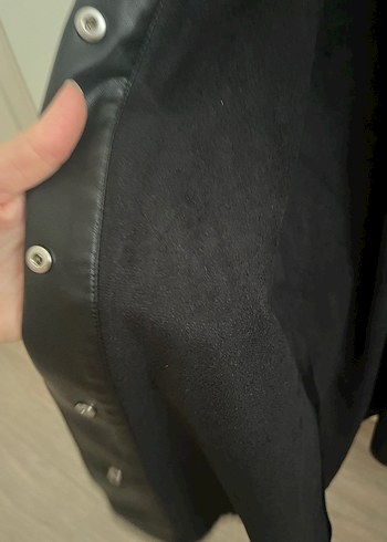 Düğmeli Siyah Midi Deri Ceket - Görsel 7