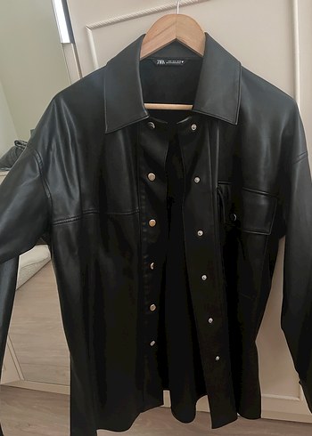 Düğmeli Siyah Midi Deri Ceket - Görsel 3