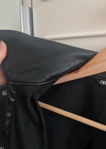 Düğmeli Siyah Midi Deri Ceket - Görsel 6