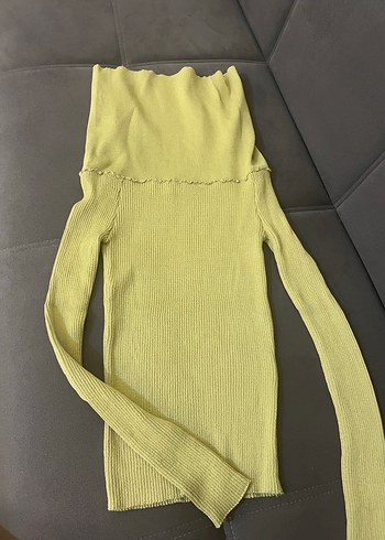 Sarı Triko Boğazlı İnce Kadın Kazak - Görsel 2