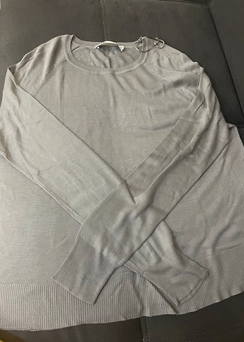 Gri Kadın Bisiklet Yaka Uzun Kollu Keten Kazak - Görsel 3