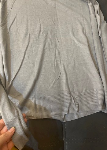 Gri Kadın Bisiklet Yaka Uzun Kollu Keten Kazak - Görsel 5