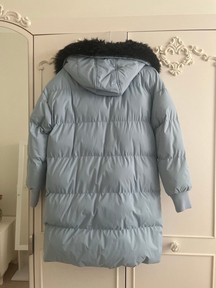 Siyah Kürklü Gri Kadın Kışlık Mont - Görsel 2