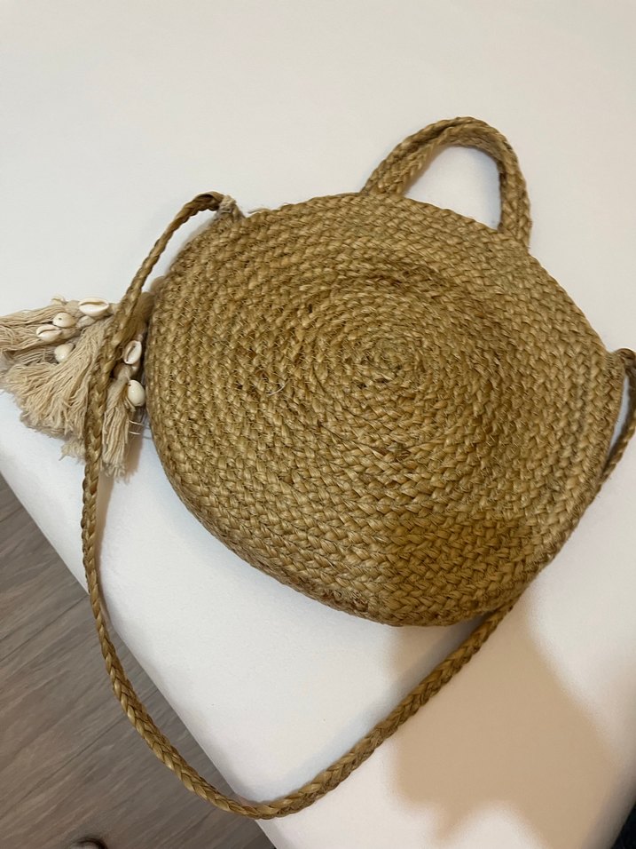 Bej Örgü Bohem Kadın Çanta Püsküllü - Görsel 4