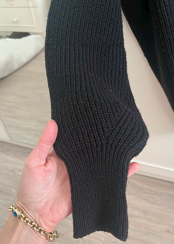 Siyah Kadın Triko V Yaka Salaş Kazak - Görsel 3