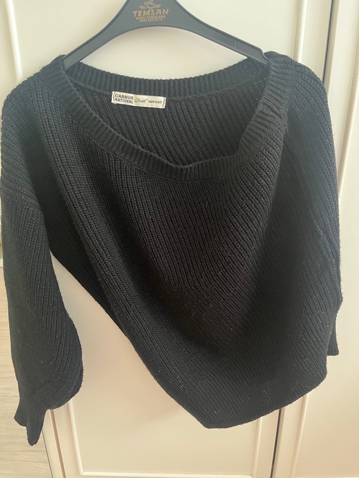 Siyah Kadın Triko V Yaka Salaş Kazak - Görsel 4