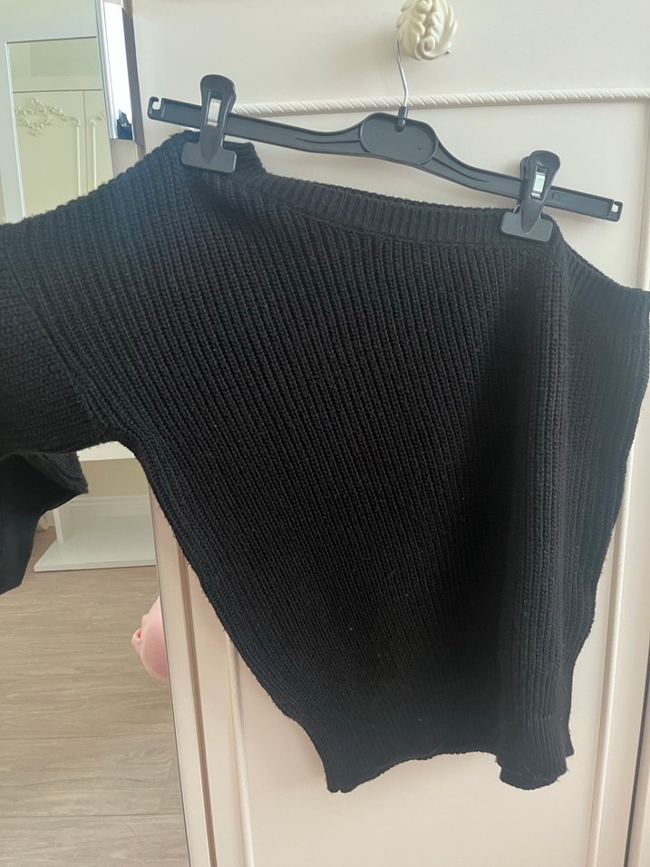 Siyah Kadın Triko V Yaka Salaş Kazak - Görsel 2