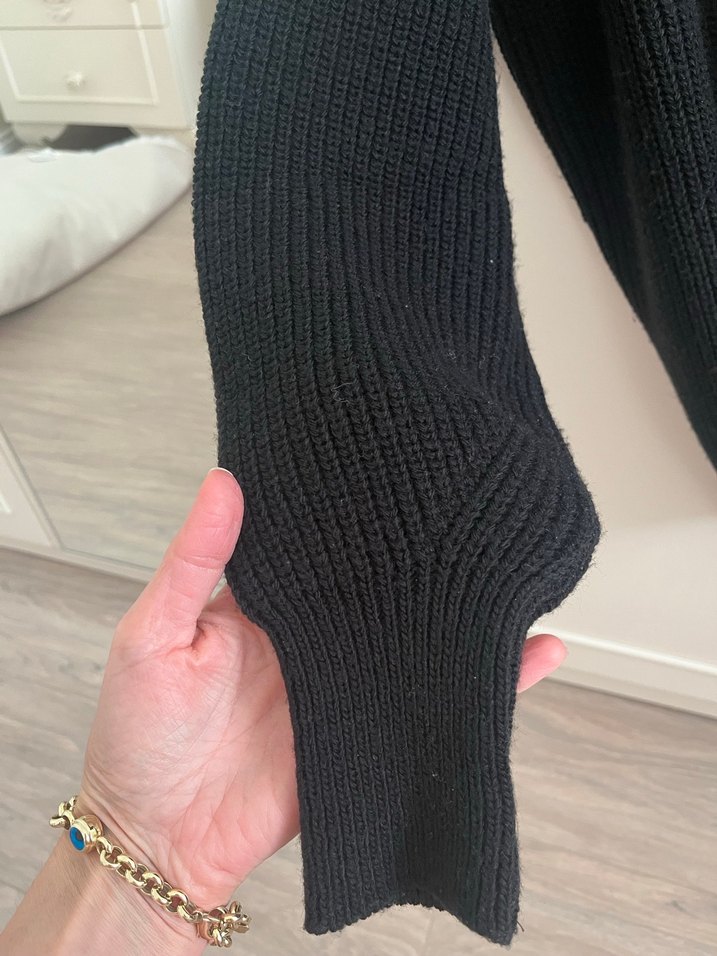 Siyah Kadın Triko V Yaka Salaş Kazak - Görsel 3