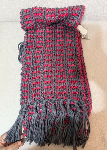 Defacto Gri pembe Örgü Kadın Atkı - Görsel 3