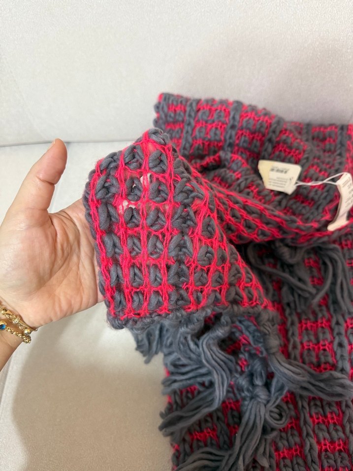 Defacto Gri pembe Örgü Kadın Atkı - Görsel 2