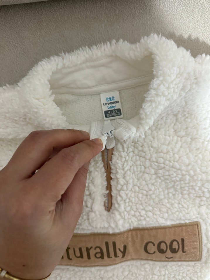 Erkek Çocuk Beyaz Peluş Sweatshirt - Görsel 3