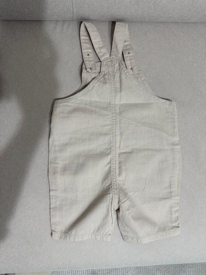 Bej Keten Erkek Çocuk Askılı Şort salopet - Görsel 3