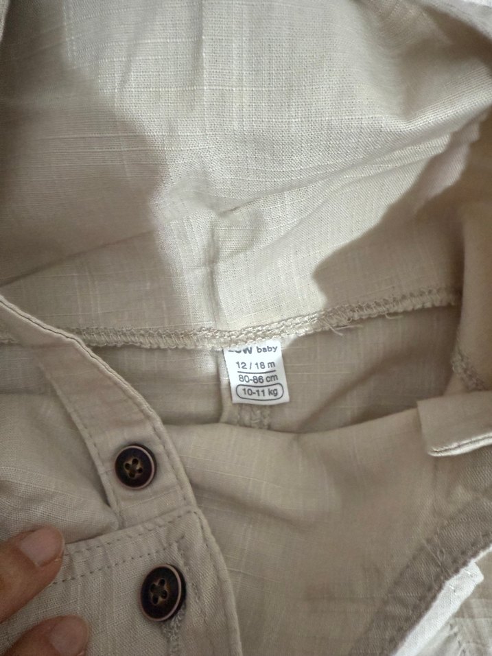 Bej Keten Erkek Çocuk Askılı Şort salopet - Görsel 4