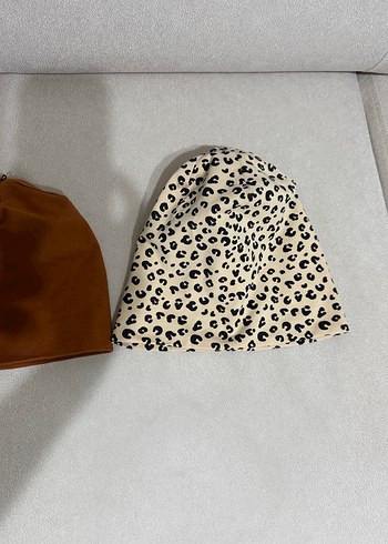 Çocuk Leopar Desenli ve Kahverengi Bere Seti - Görsel 2