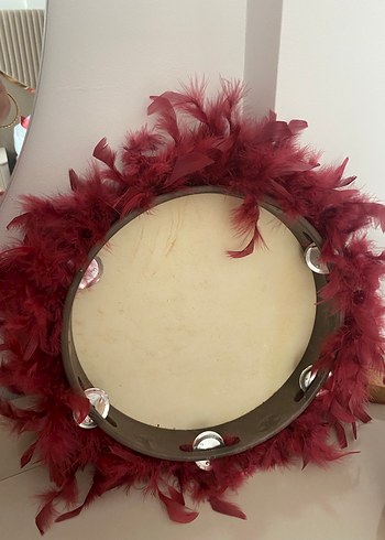 Bordo Tüylü Düğün Aksesuarı NİŞAN KINA DÜĞÜN TEFİ - Görsel 2