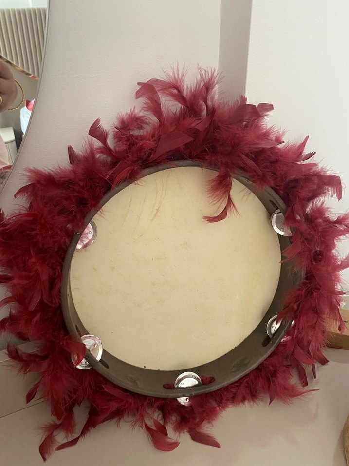 Bordo Tüylü Düğün Aksesuarı NİŞAN KINA DÜĞÜN TEFİ - Görsel 2